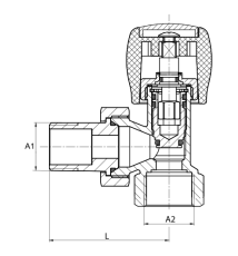 Zawór grzejnikowy zasilający 1/2 kątowy ART.63-1/2.K Diamond