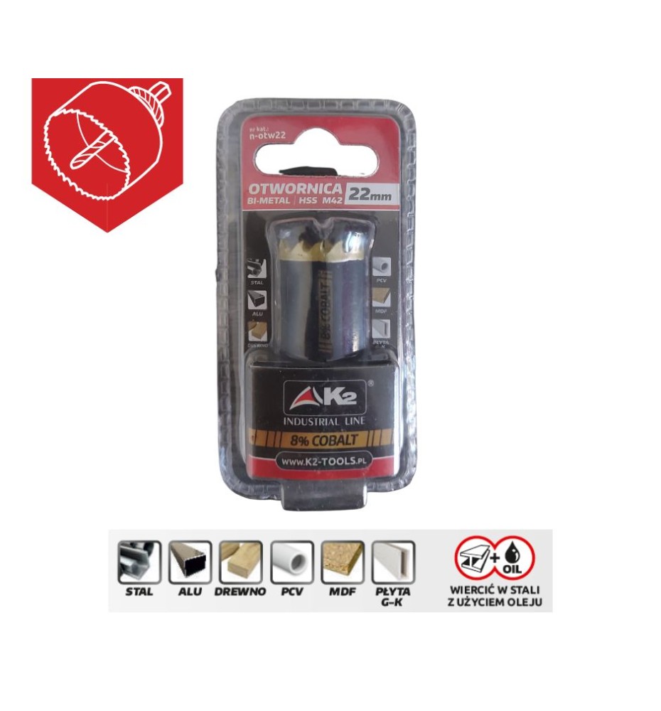 Otwornica BI-METAL HSS Cobalt 22mm K2, n-otw22 Otwornica BI-METAL HSS Cobalt 22mm K2, n-otw22