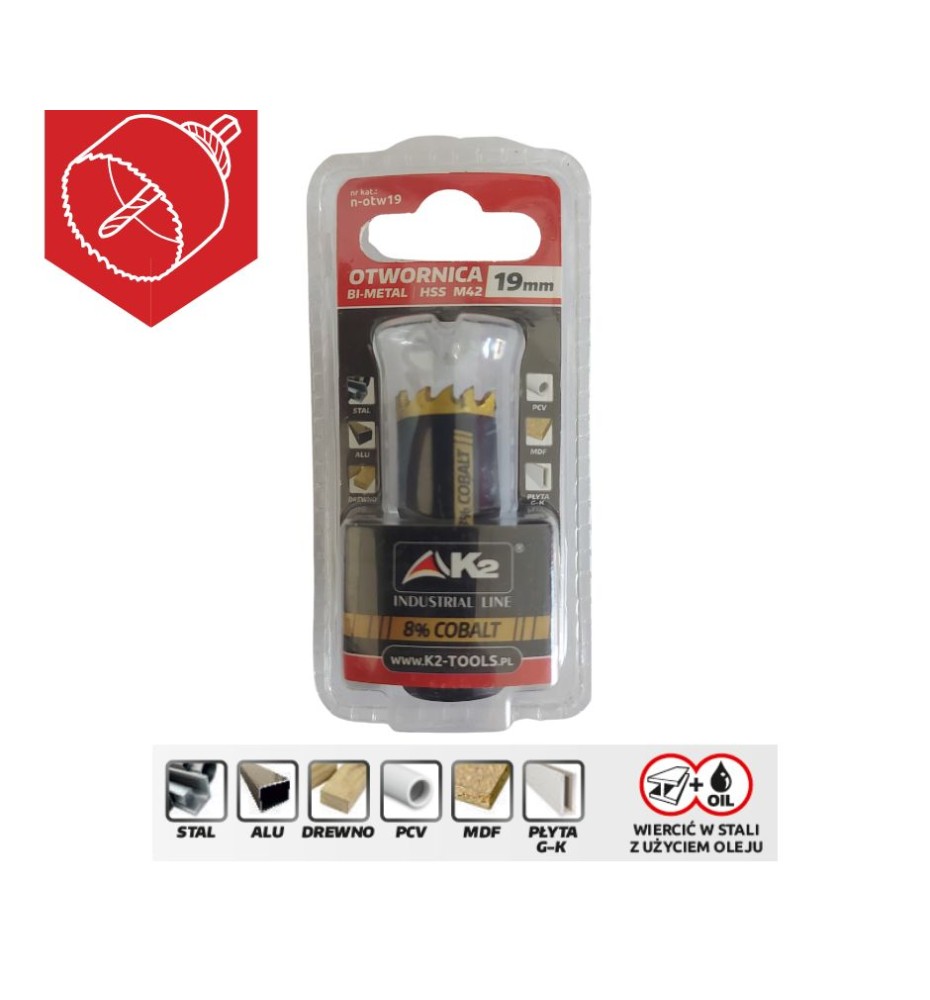 Otwornica bimetalowa HSS Cobalt 19mm K2 Otwornica bimetalowa HSS Cobalt 19mm K2