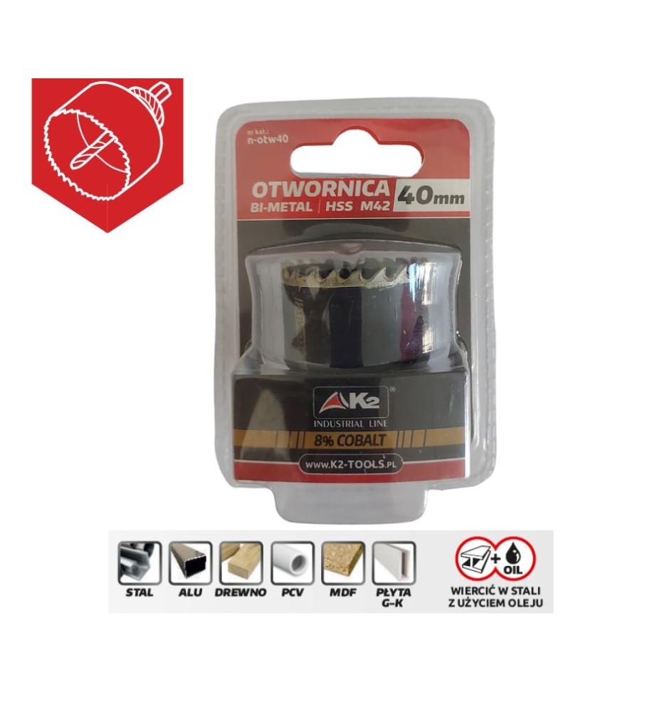 Otwornica BI-METAL HSS Cobalt 40mm K2, n-otw40 Otwornica BI-METAL HSS Cobalt 40mm K2, n-otw40