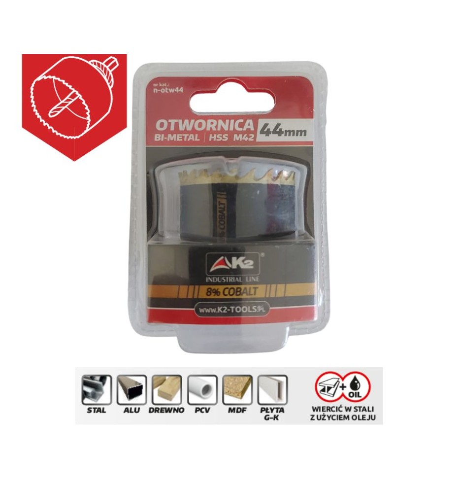 Otwornica bimetalowa HSS Cobalt 44mm K2 Otwornica bimetalowa HSS Cobalt 44mm K2