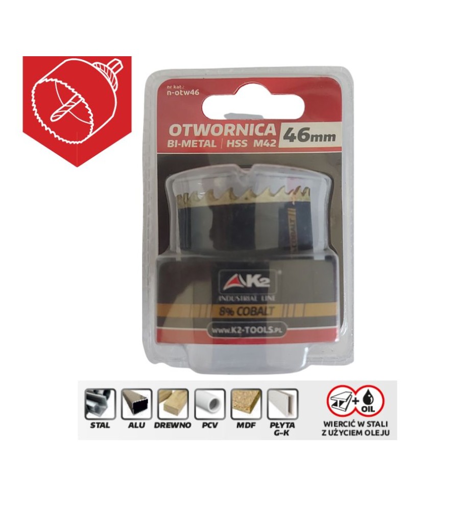 Otwornica BI-METAL HSS Cobalt 46mm K2, n-otw46 Otwornica BI-METAL HSS Cobalt 46mm K2, n-otw46
