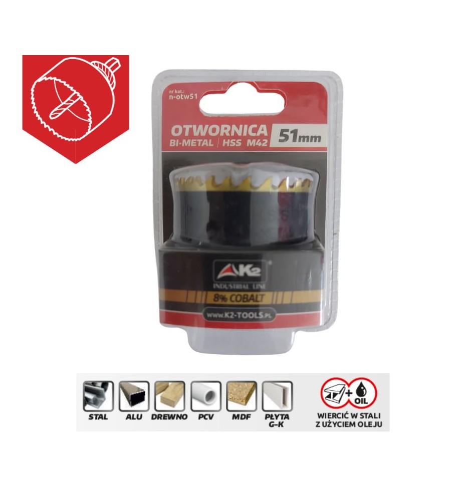 Otwornica BI-METAL HSS Cobalt 51mm K2, n-otw51
