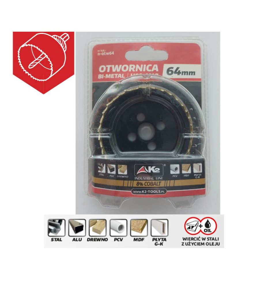 Otwornica BI-METAL HSS Cobalt 64mm K2, n-otw64 Otwornica BI-METAL HSS Cobalt 64mm K2, n-otw64