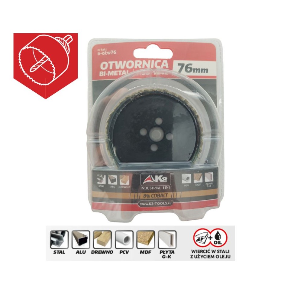 Otwornica bimetalowa HSS Cobalt 76mm K2 Otwornica bimetalowa HSS Cobalt 76mm K2